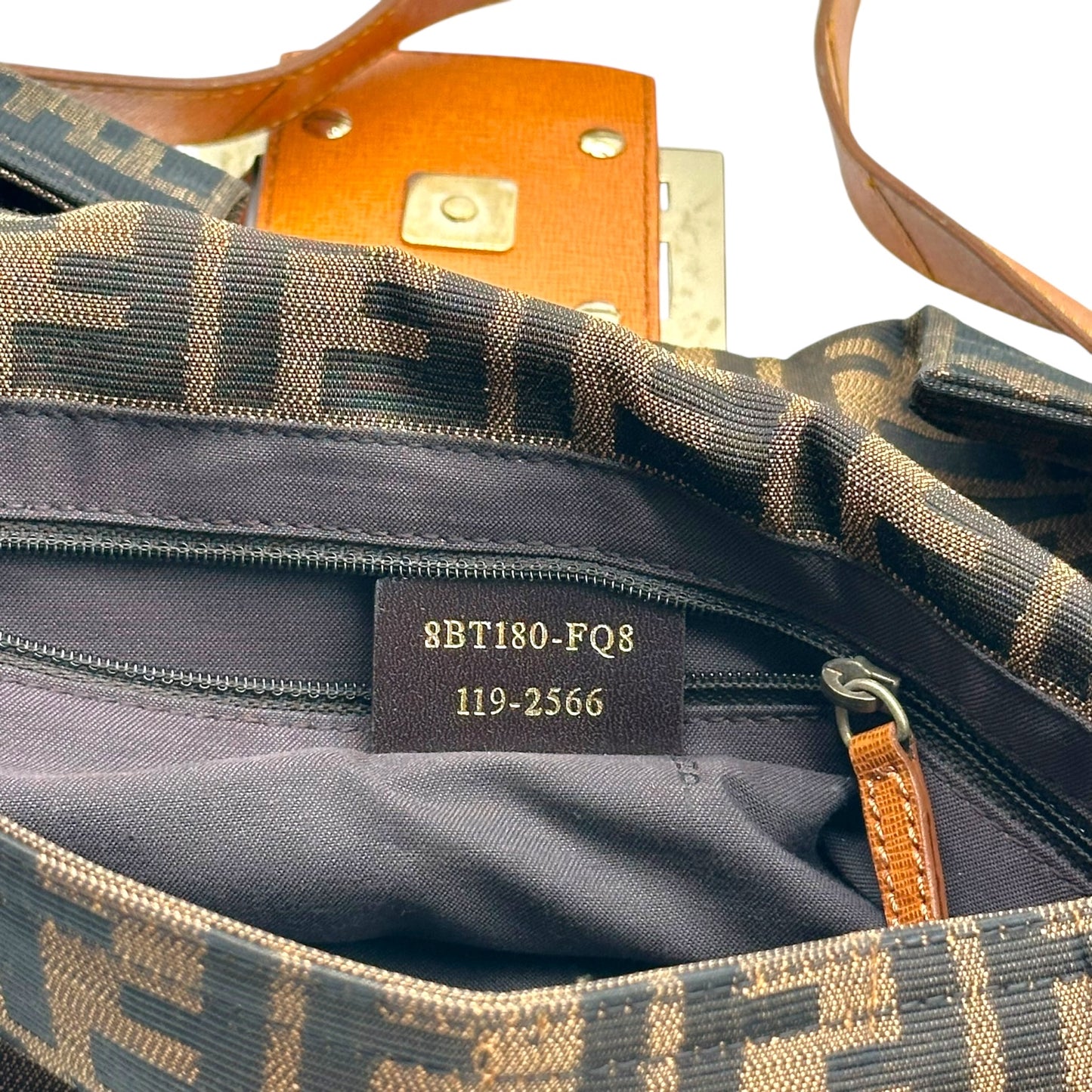 Fendi Classic Zucca Monogram & Cognac Leather Oversized Baguette Crossbody Bag