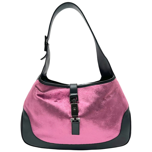 Gucci Pink Black Leather Velvet Shoulder Bag