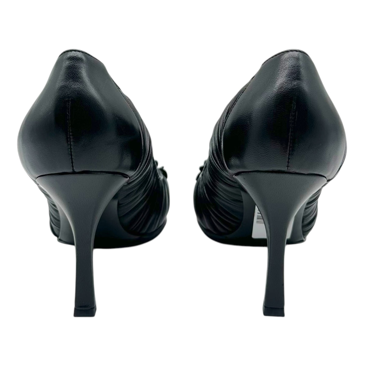 Chanel Black Ruched Leather Camellia Flower Pumps