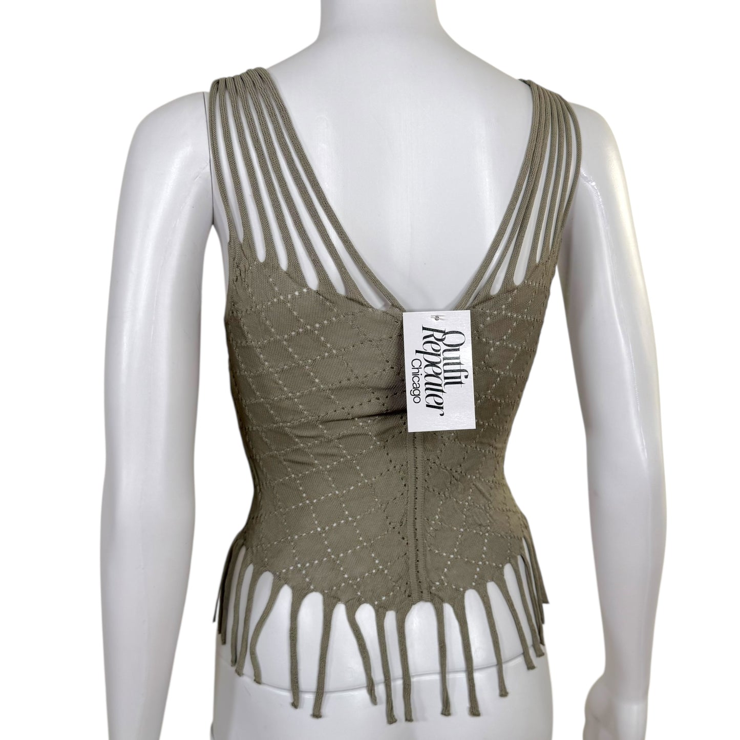 Christian Dior S/S 2001 Gray Open Knit Fringe Trim Tank Top - Outfit Repeater