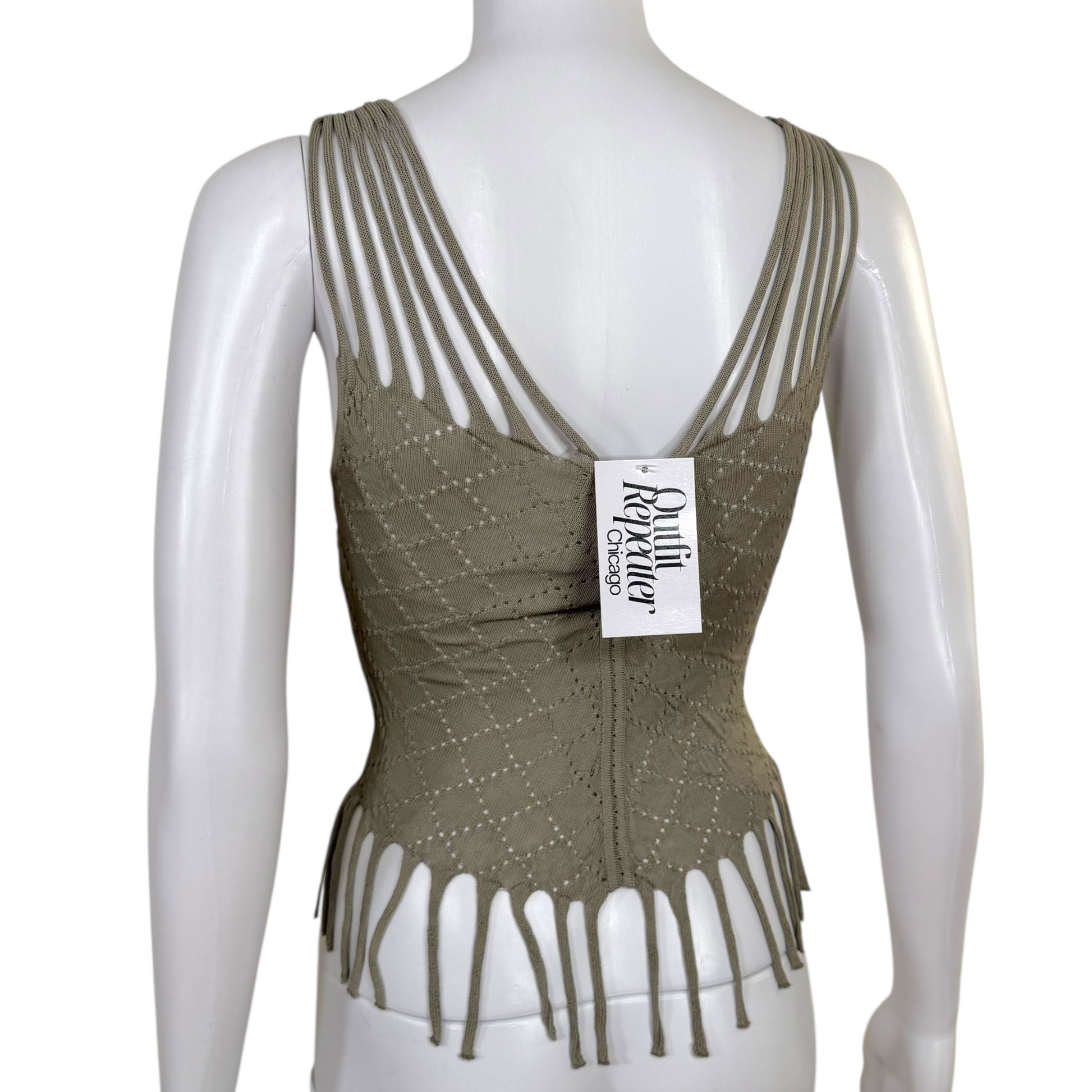 Christian Dior S/S 2001 Gray Open Knit Fringe Trim Tank Top - Outfit Repeater