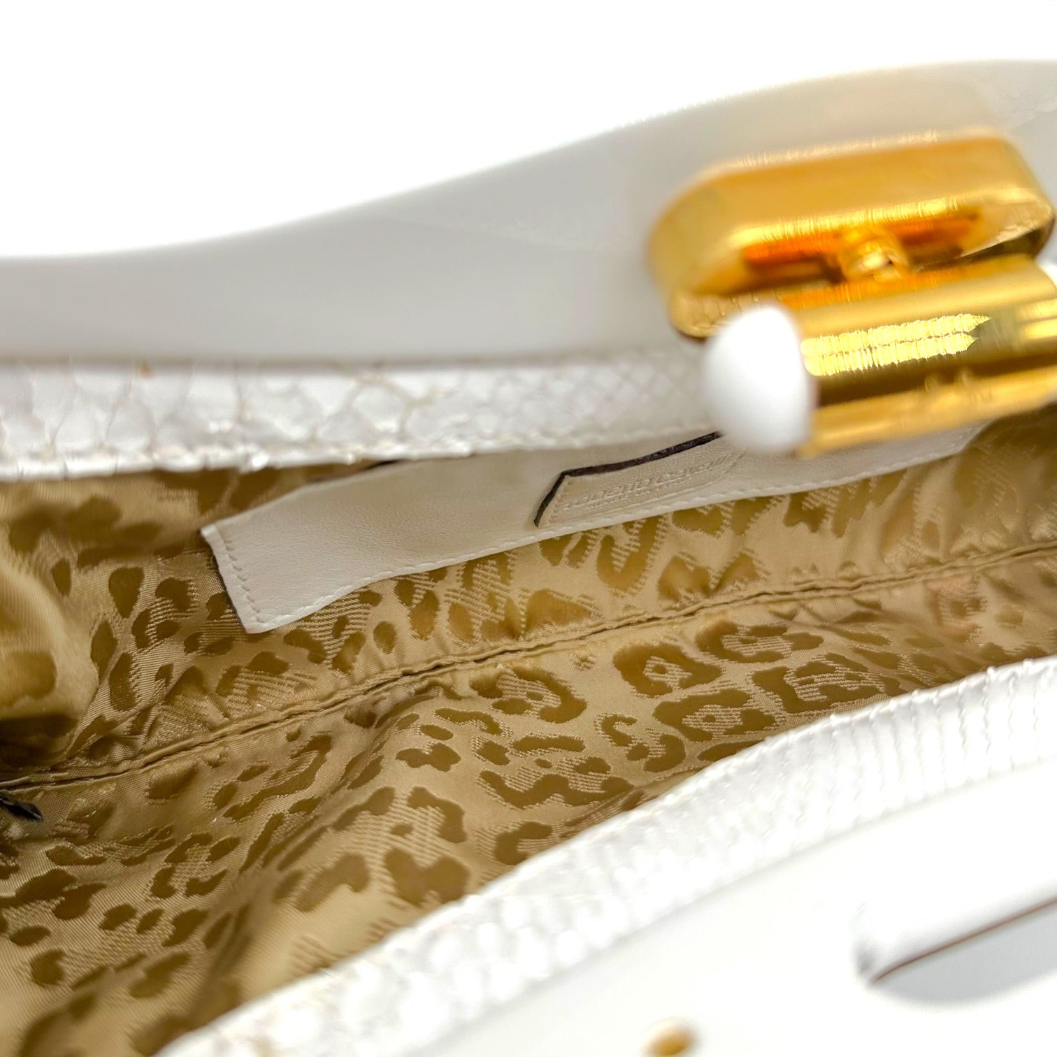 Roberto Cavalli White Python Gold Detail Clutch Bag