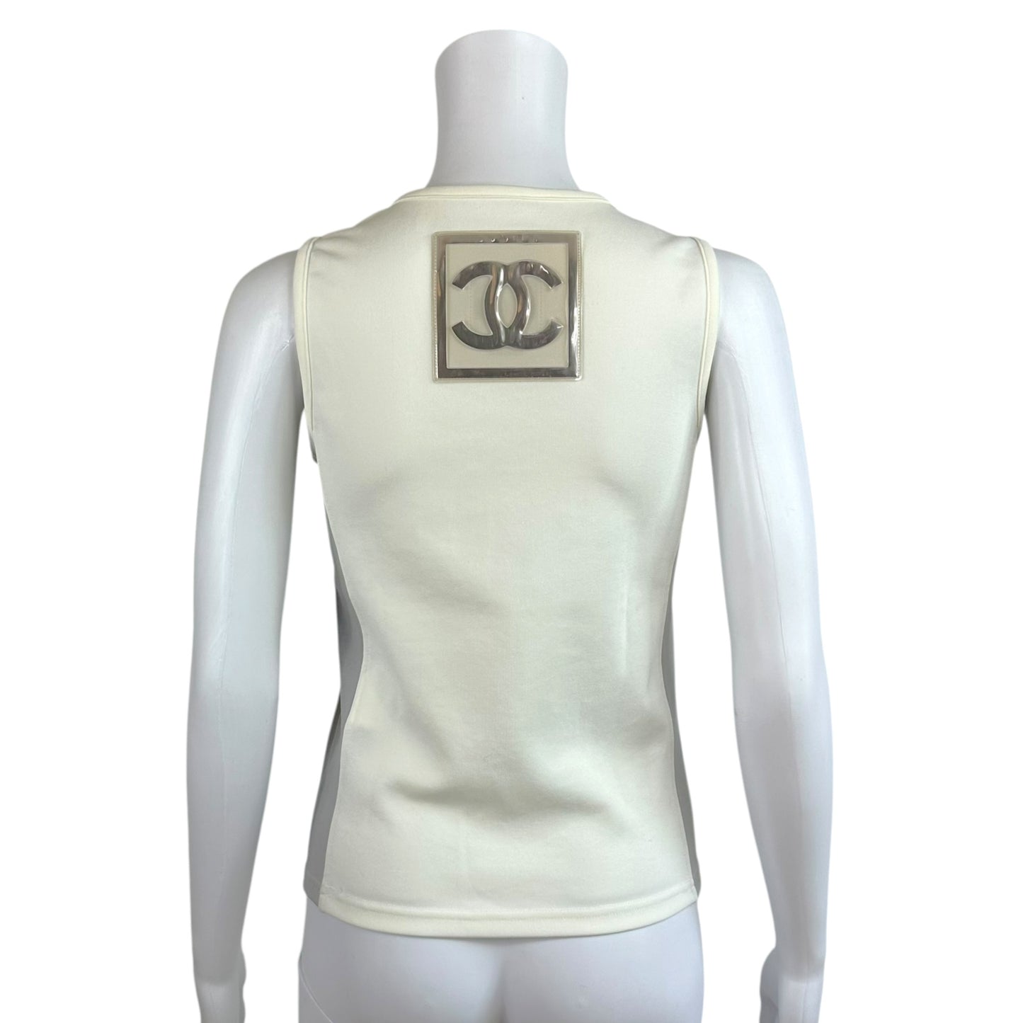 Chanel Sport Gray Ivory Logo Patch Tank Top