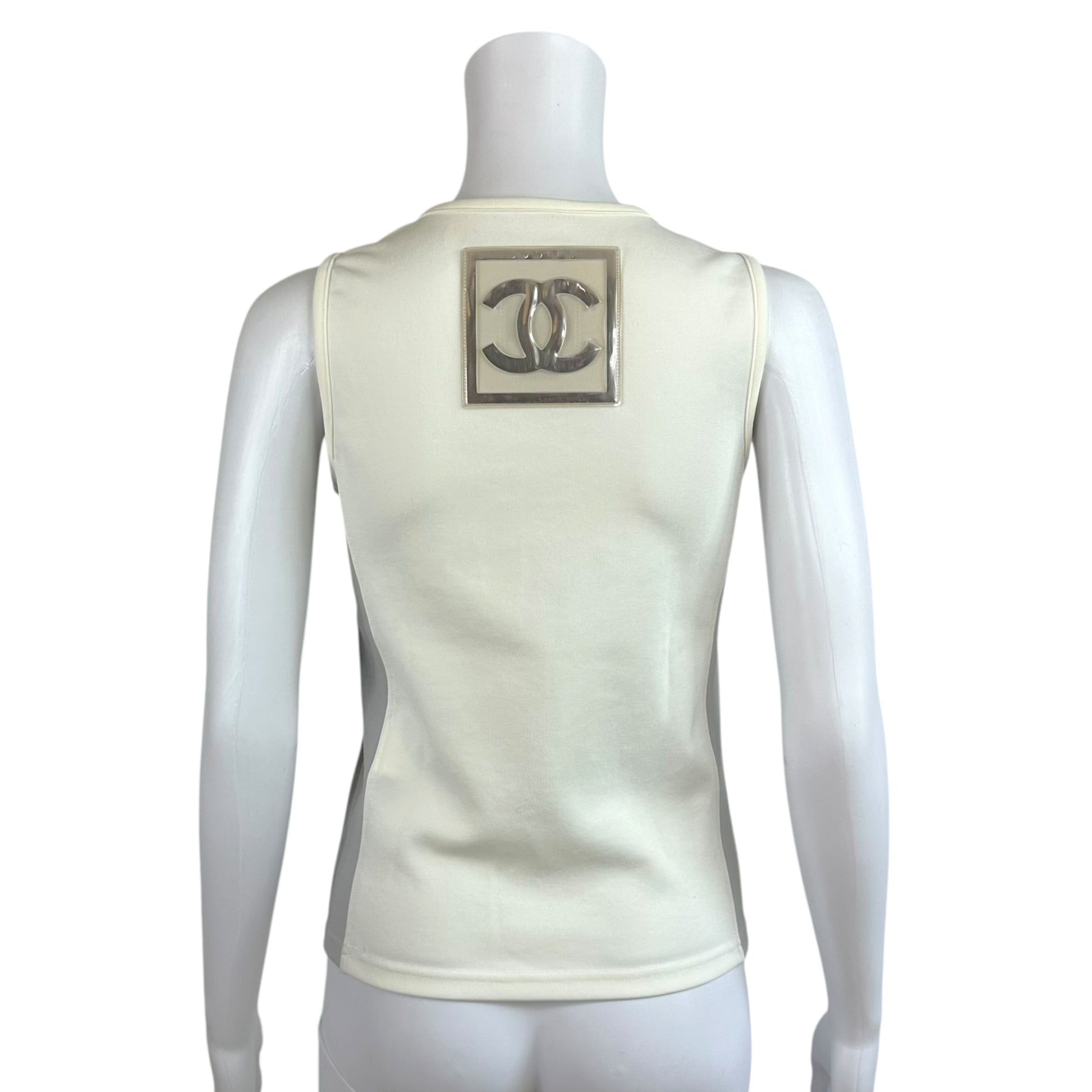 Chanel Sport Gray Ivory Logo Patch Tank Top