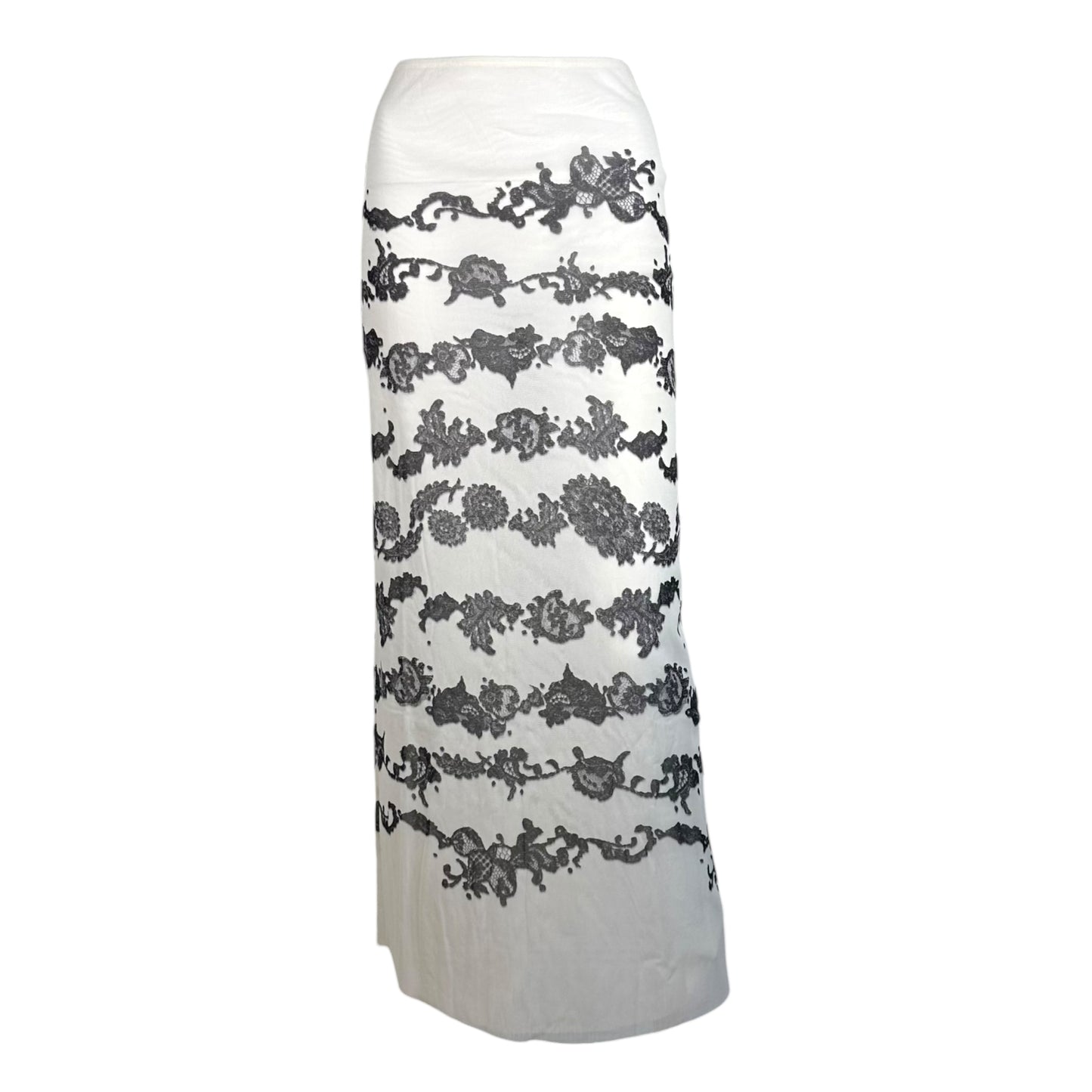 Jean Paul Gaultier JPG Black & White Lace Print Mesh Maxi Skirt