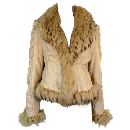Balmain Ivory Silk Coyote Fur Coat Tailored Fit 1990s