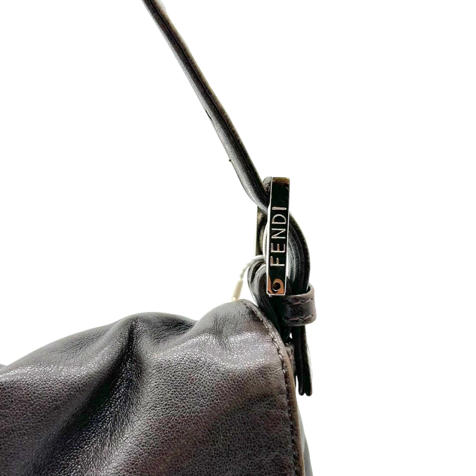 Fendi Black Lambskin Baguette Bag With Purple Stone