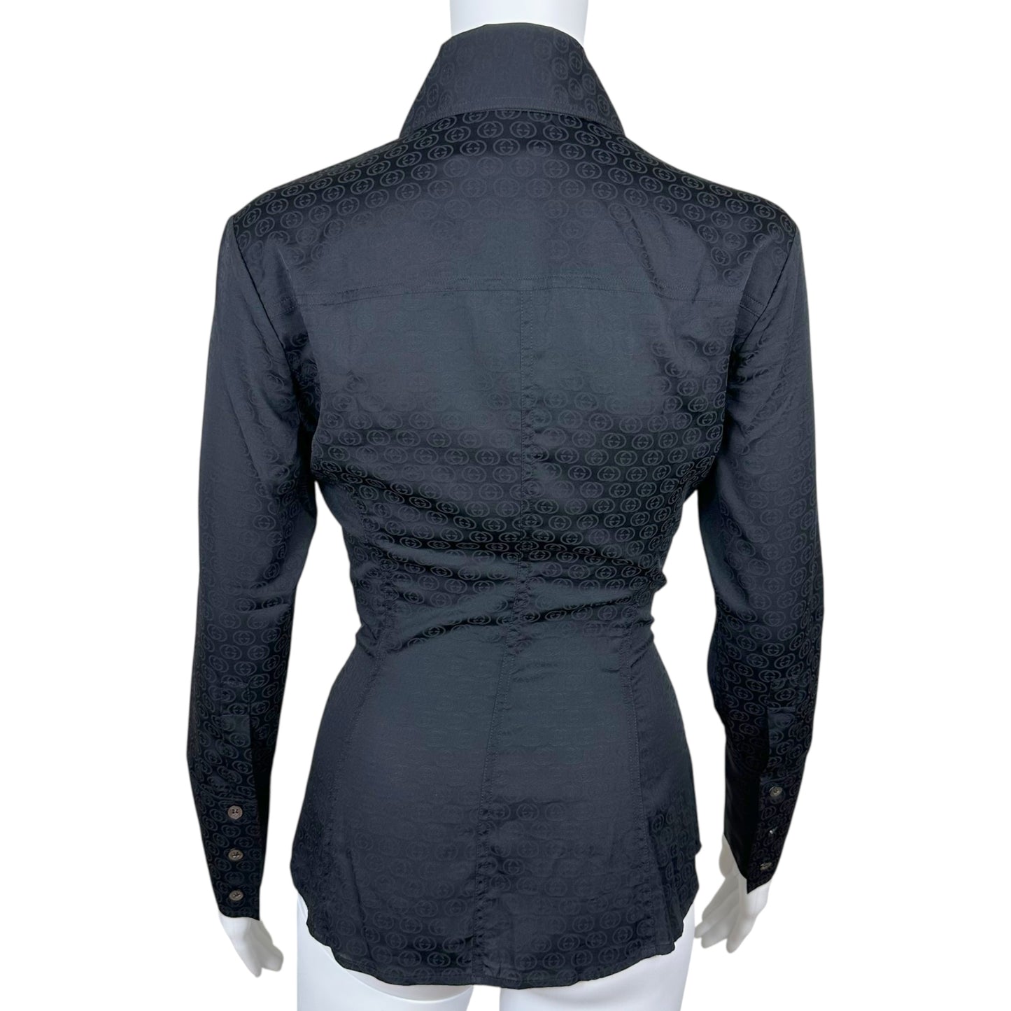 Gucci by Tom Ford Black SIlk Logo Blouse