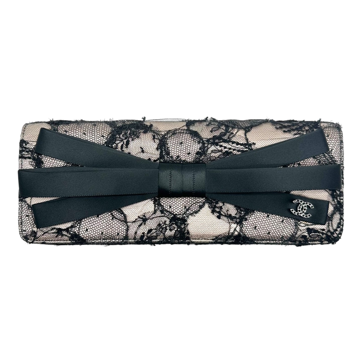 Chanel Black & Pink Lace Clutch w/ Silk Bow 2008-09