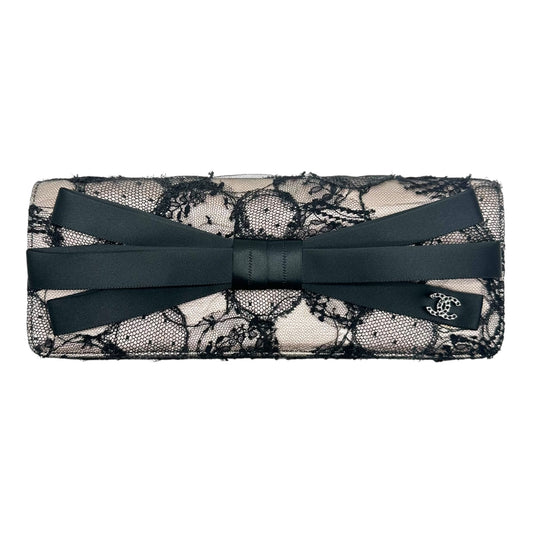 Chanel Black & Pink Lace Clutch w/ Silk Bow 2008-09
