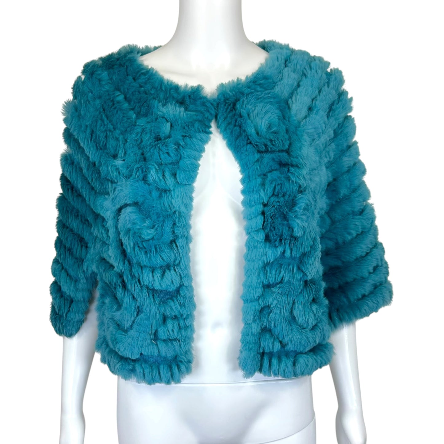 BCBGMaxAzria Turquoise Blue Rabbit Fur Poncho Shawl
