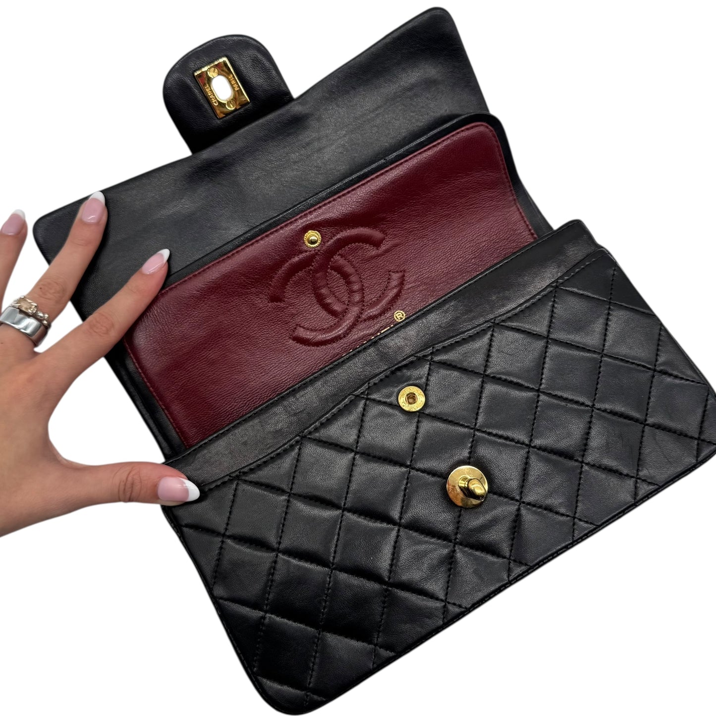 Chanel Black Matelasse Lambskin Small Classic Flap Bag 1989-91 - Outfit Repeater