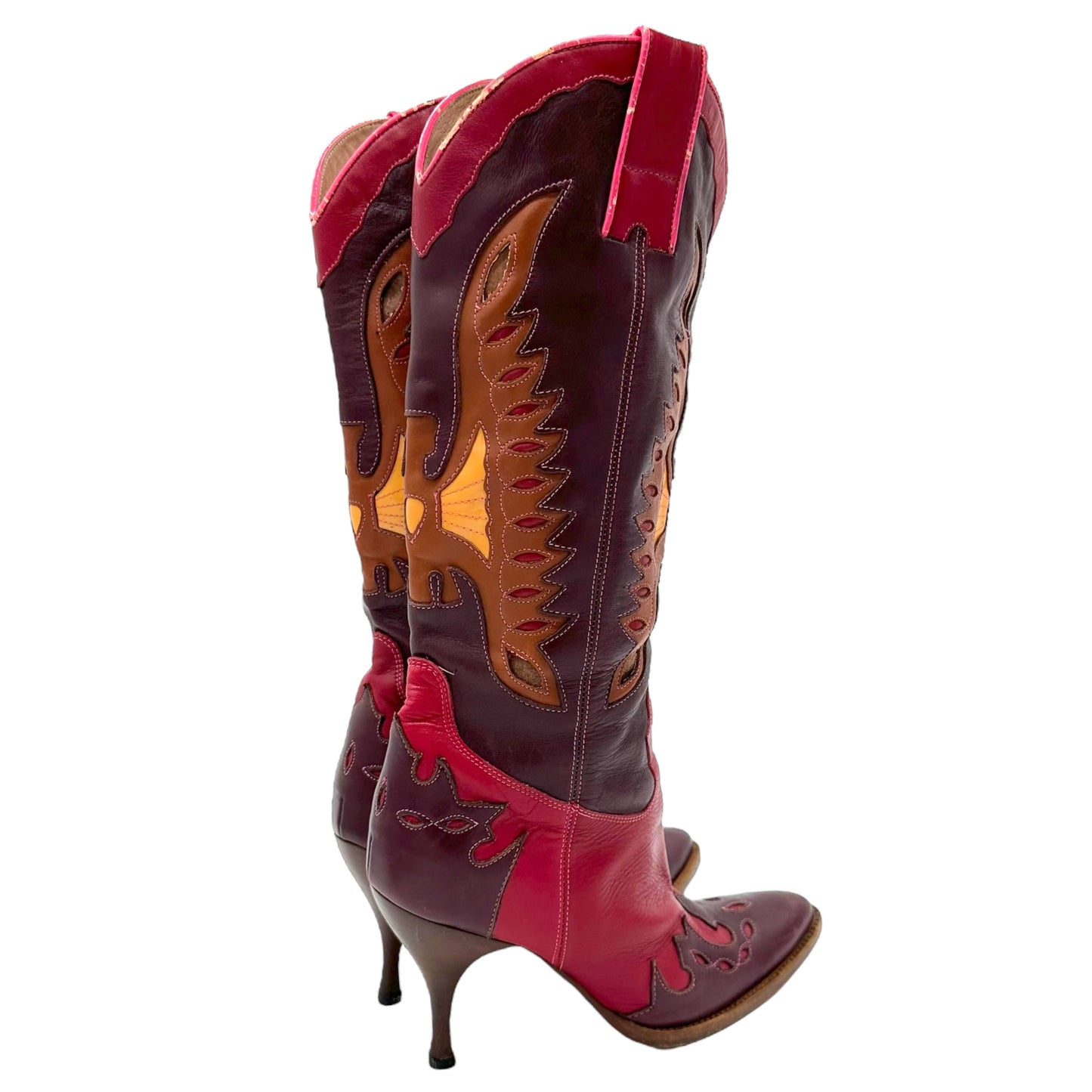 D&G Dolce & Gabbana Red Leather Cowboy Boots