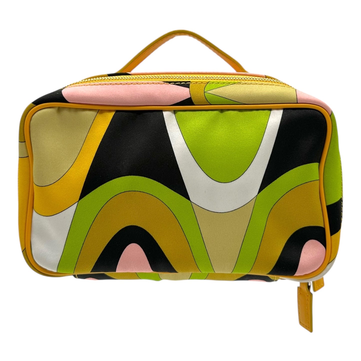 Emilio Pucci Green & Orange Printed Silk Top Handle Mini Vanity Pochette