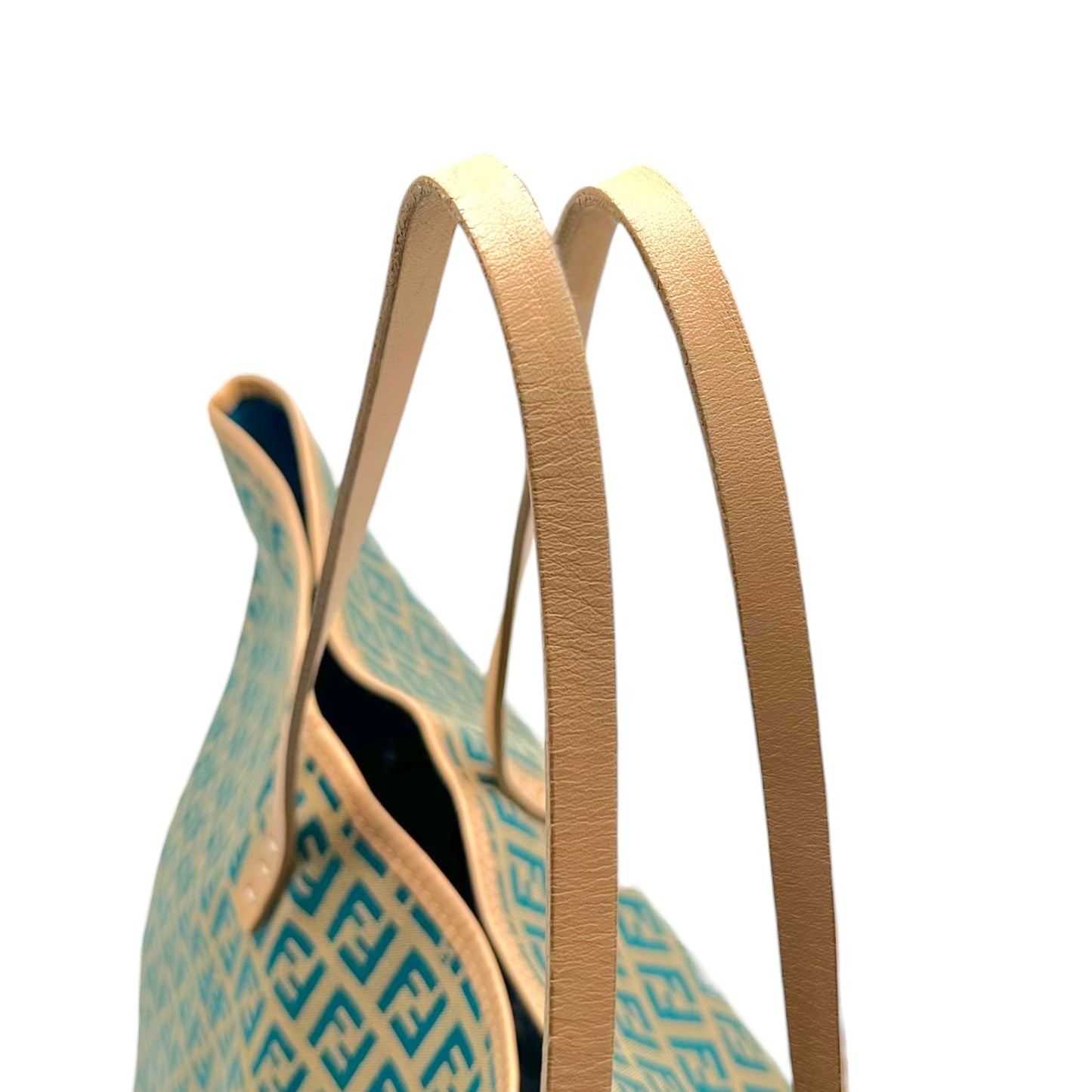 Fendi Tote Bag Tan Turquoise Zucchino Monogram Canvas