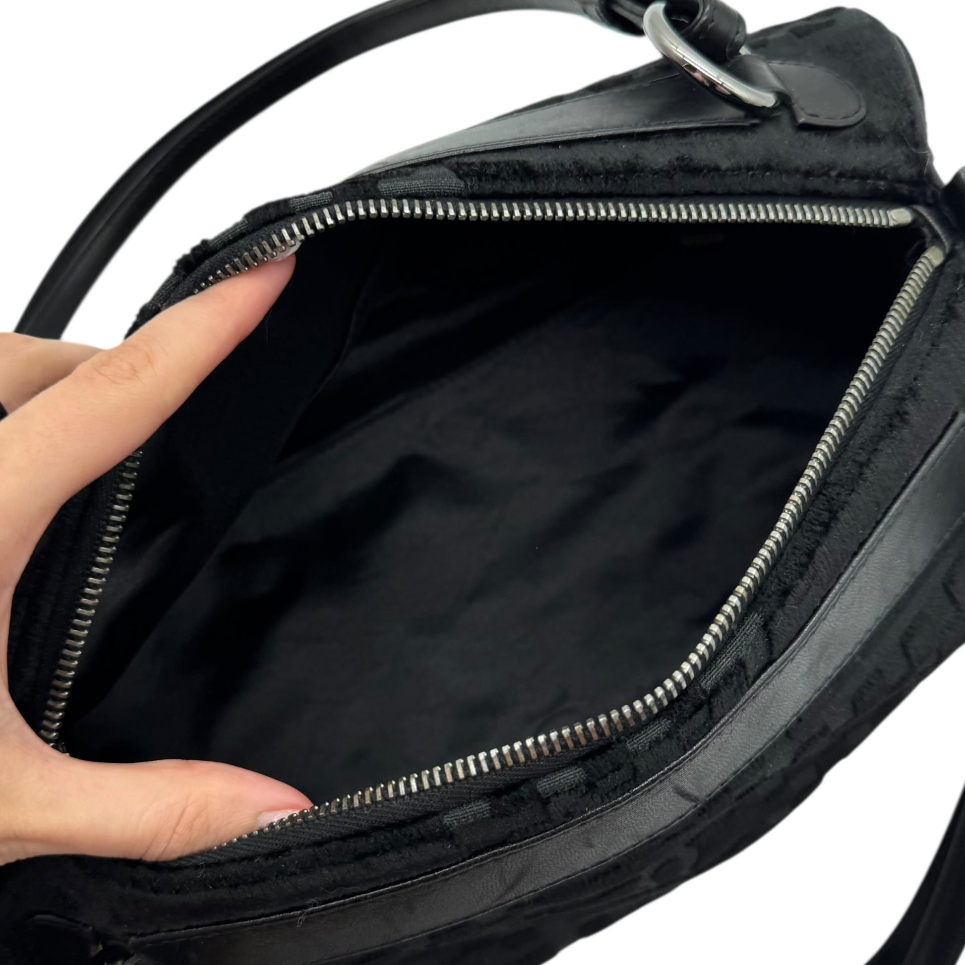 Chanel Black Lambskin & Velvet Checkered Logo Shoulder Bag 2005-06 - Outfit Repeater