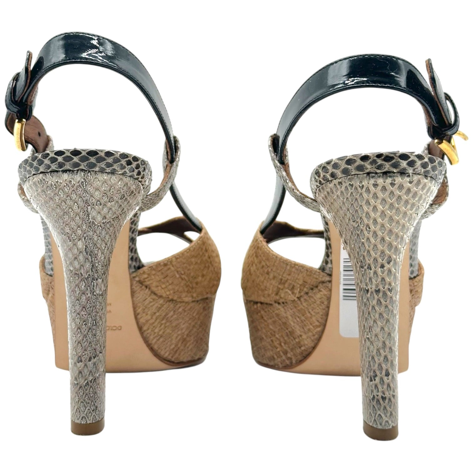 Dolce & Gabbana Raffia Python Platform Sandal Heels