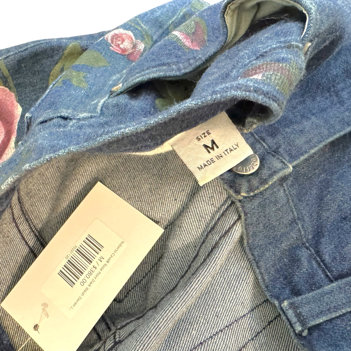 Roberto Cavalli Dark Wash Denim Jeans Rose Print