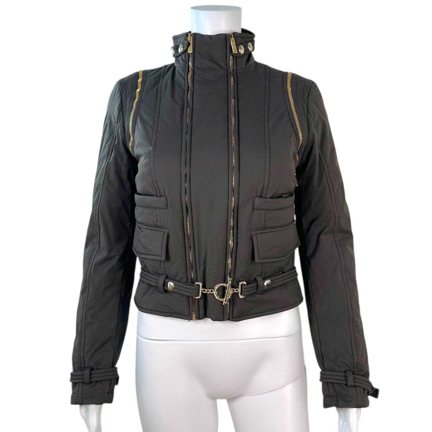 Blumarine Gray Down Fill 2-Way Moto Jacket