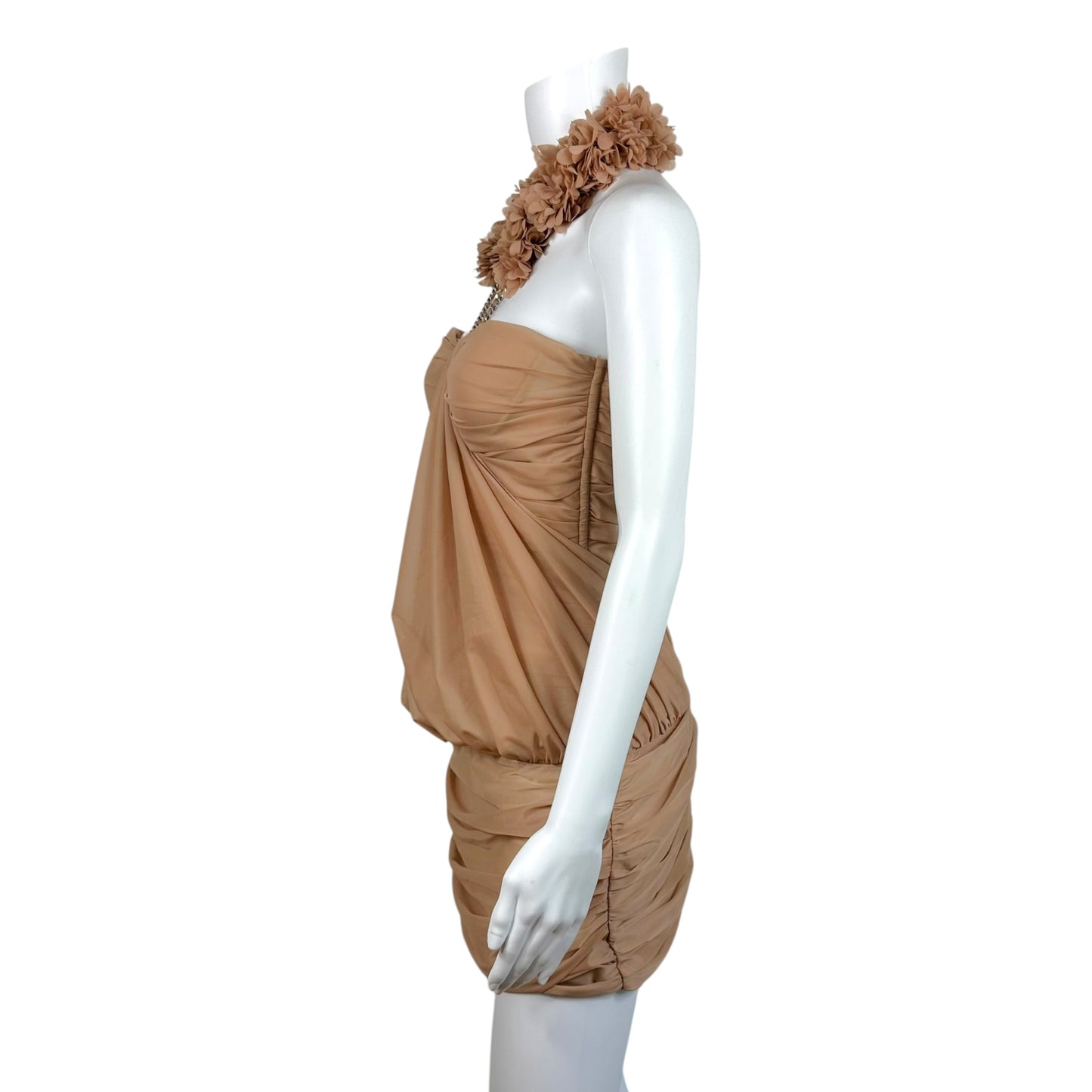 Fanci Club Beige Peachline Draped Floral Halterneck Mini Dress