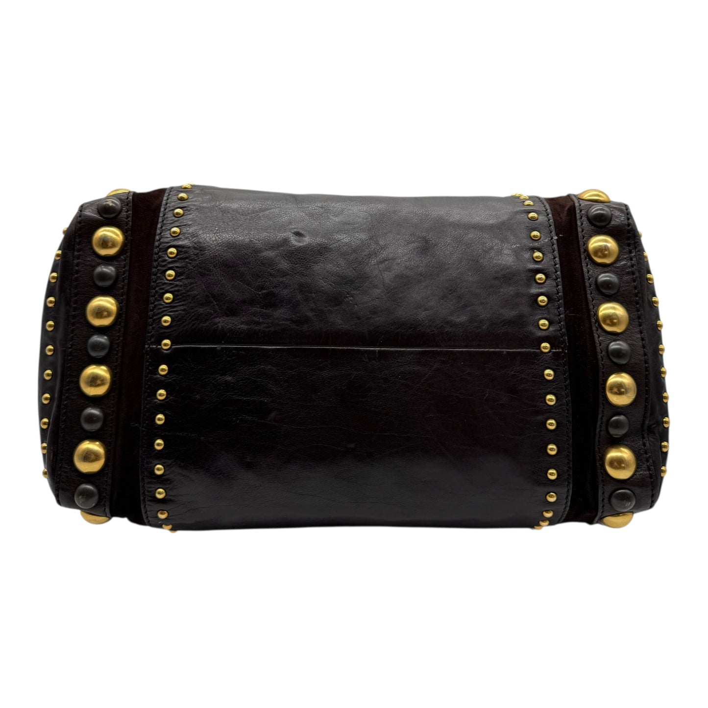 Gucci Babouska Brown Leather & Suede Studded Boston Bag - Outfit Repeater