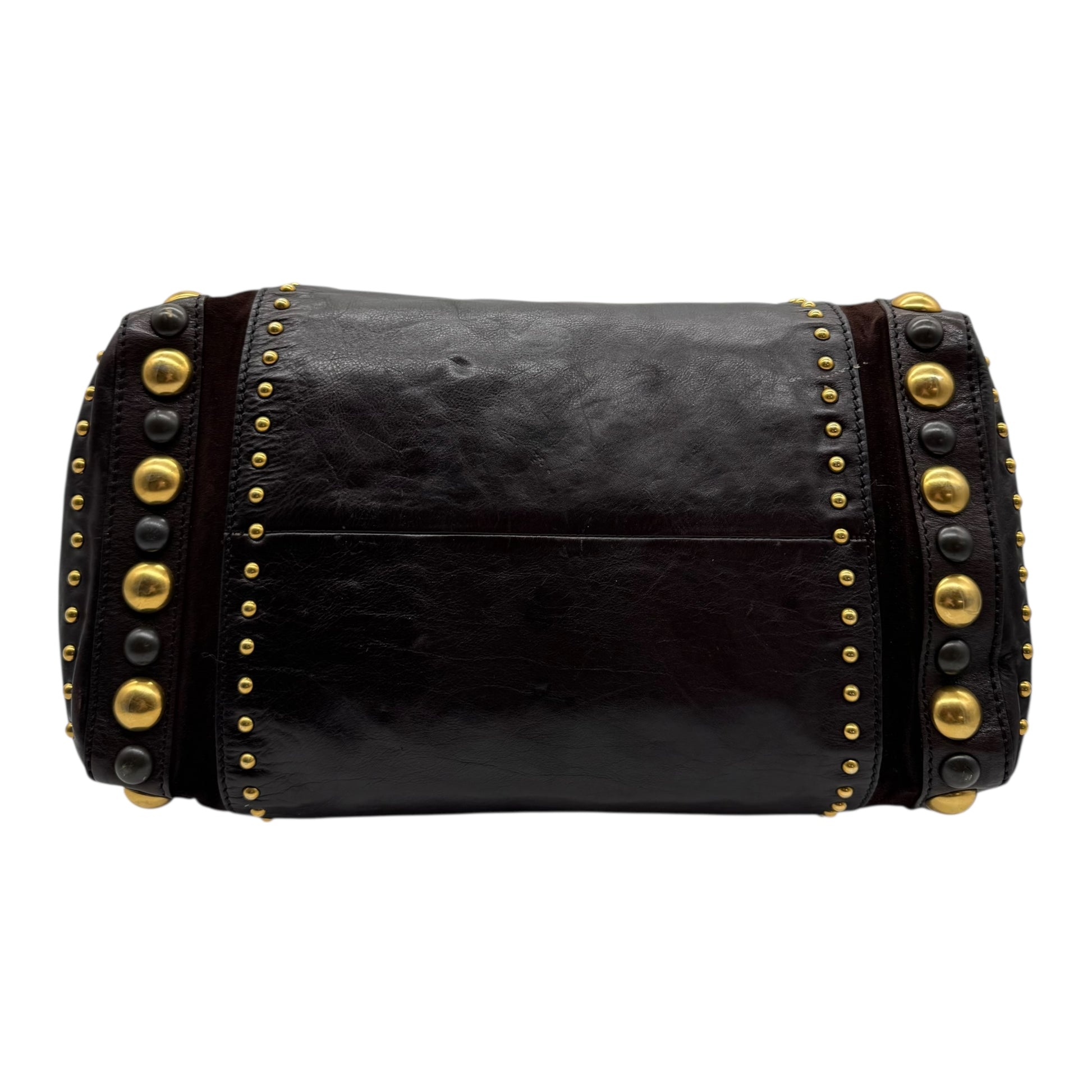 Gucci Babouska Brown Leather & Suede Studded Boston Bag - Outfit Repeater