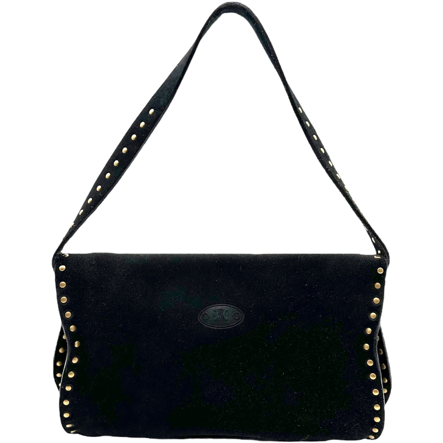 Celine Black Suede & Gold Studded Poulbot Bag