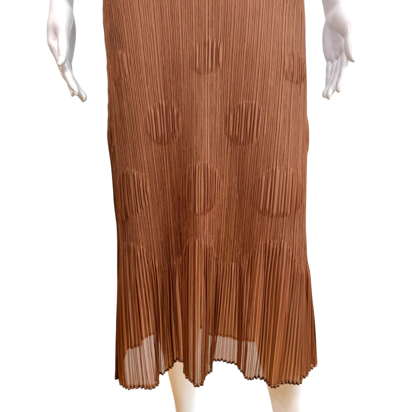 Issey Miyake Pleats Please Brown Circle Embossed Pleated Maxi Dress Sz 4