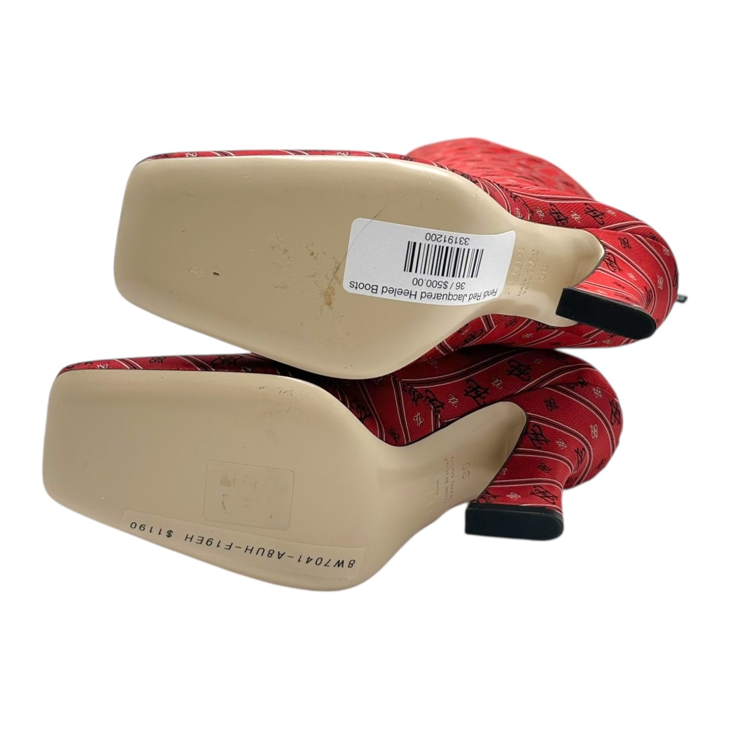 Fendi Red Jacquard Heeled Boots