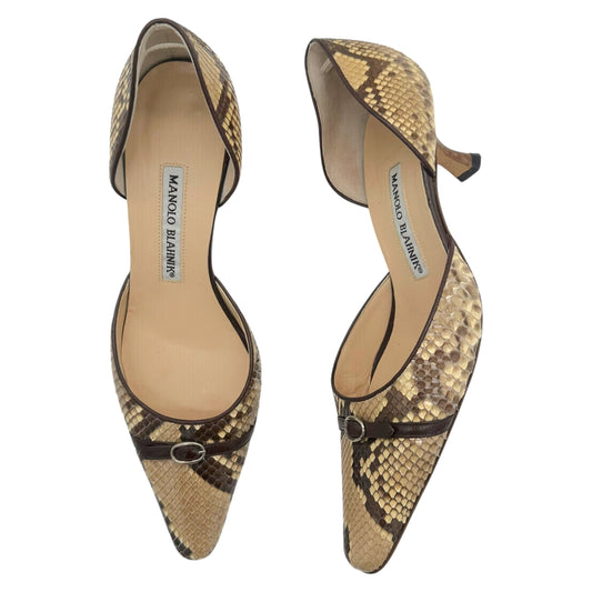 Manolo Blahnik Tan & Brown Python D'Orsay Heels