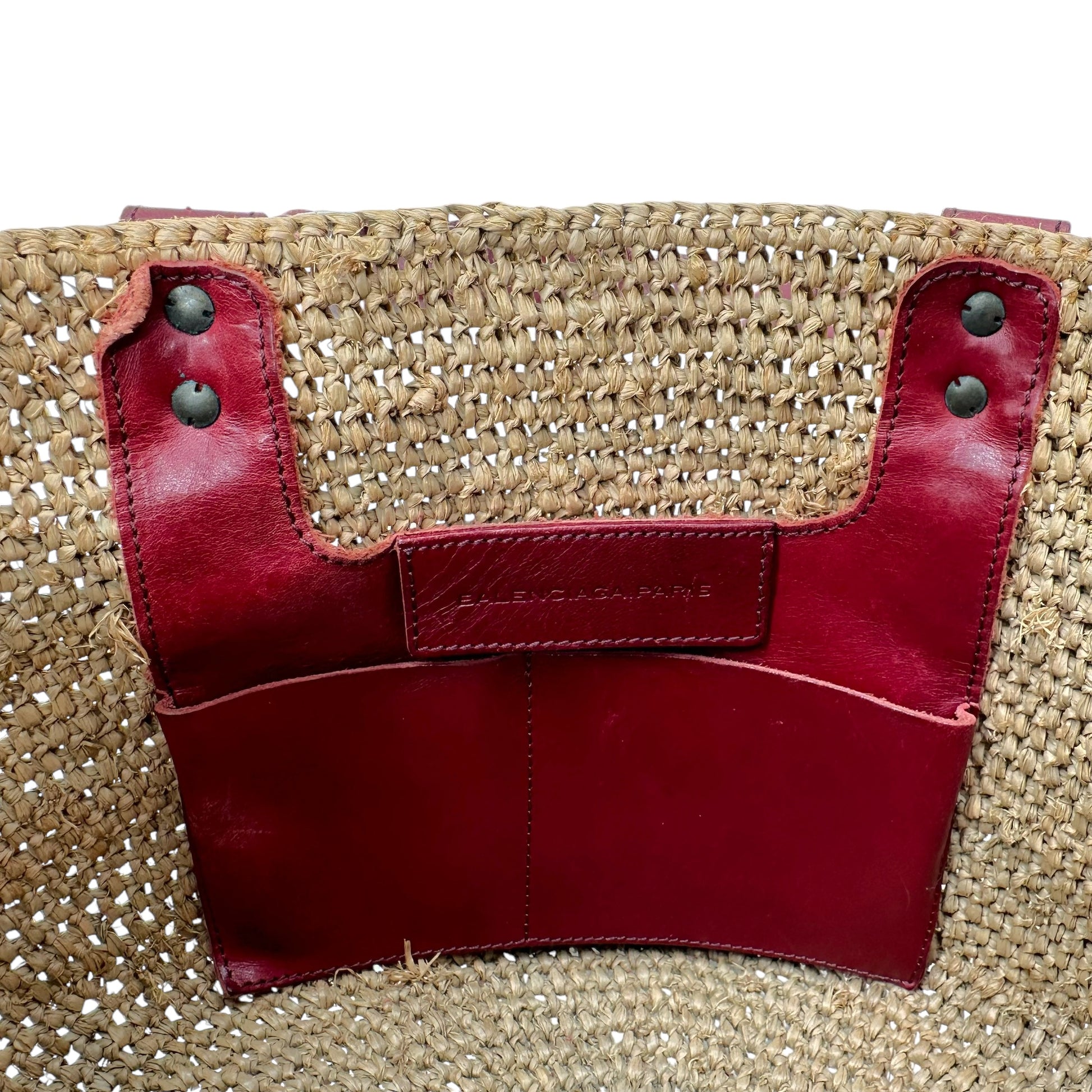 Balenciaga Burgundy Trim Raffia City Beach Bag - Outfit Repeater