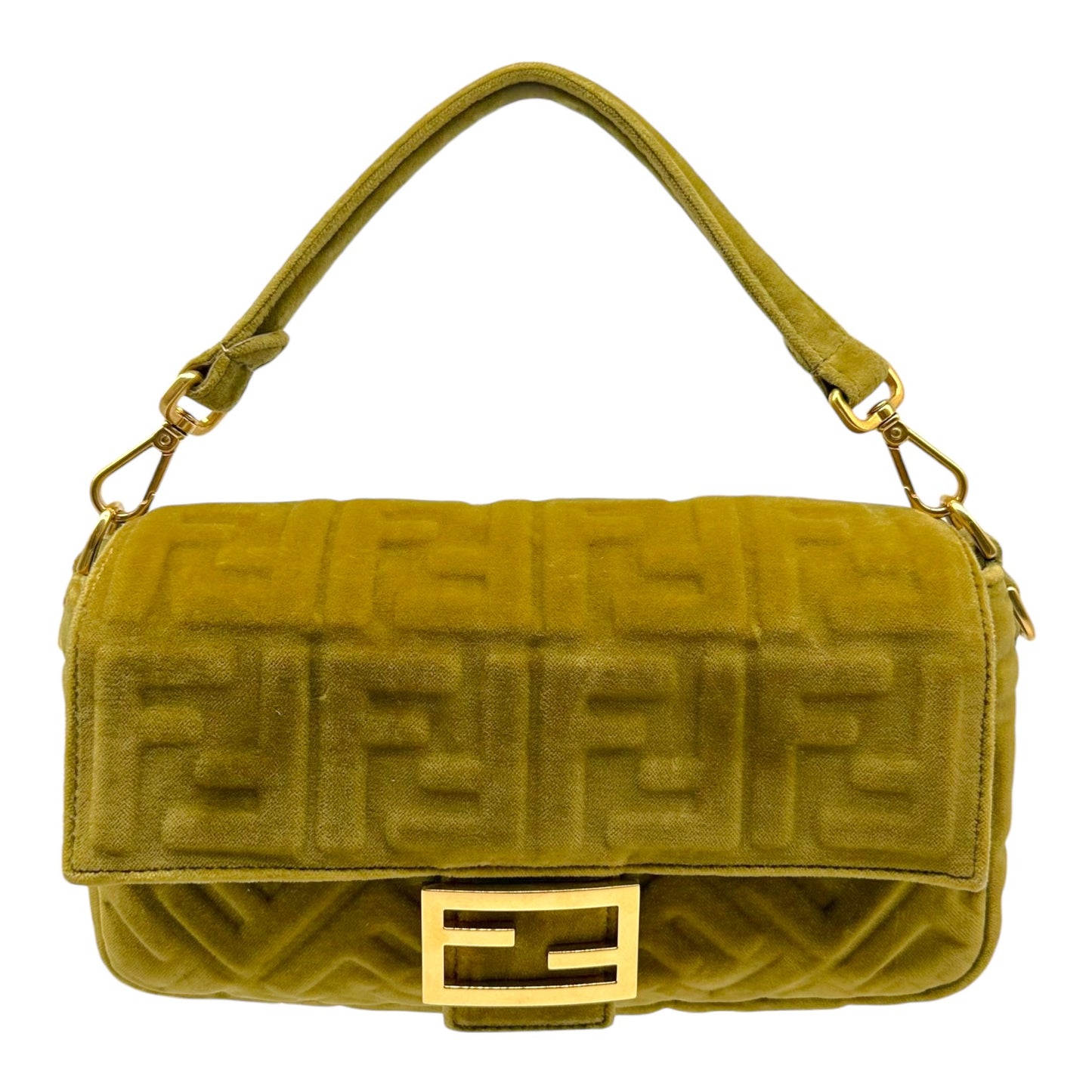 Fendi Khaki Green Velvet Zucca Monogram 2-Way Baguette Bag