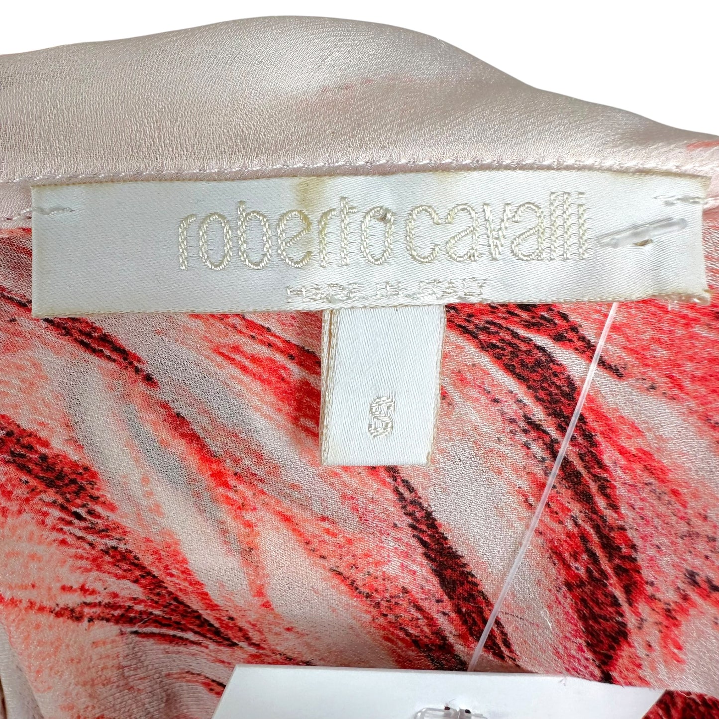 Roberto Cavalli 2002 Pink & White Floral Sheer Silk Ruffle Trim Blouse