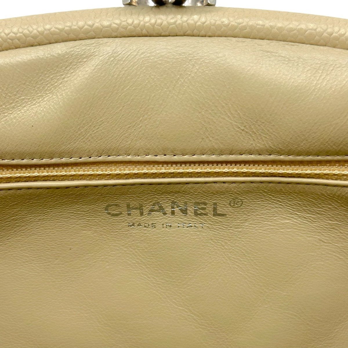 Chanel Light Beige Caviar Leather Crescent Clutch Bag
