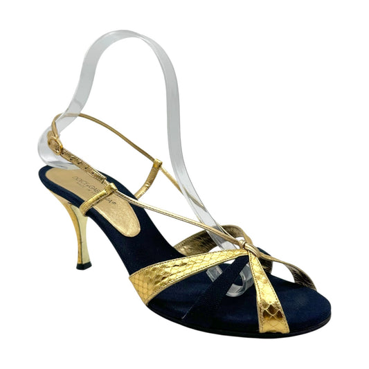 Dolce & Gabbana Dark Wash Denim Gold Python Strappy Heels