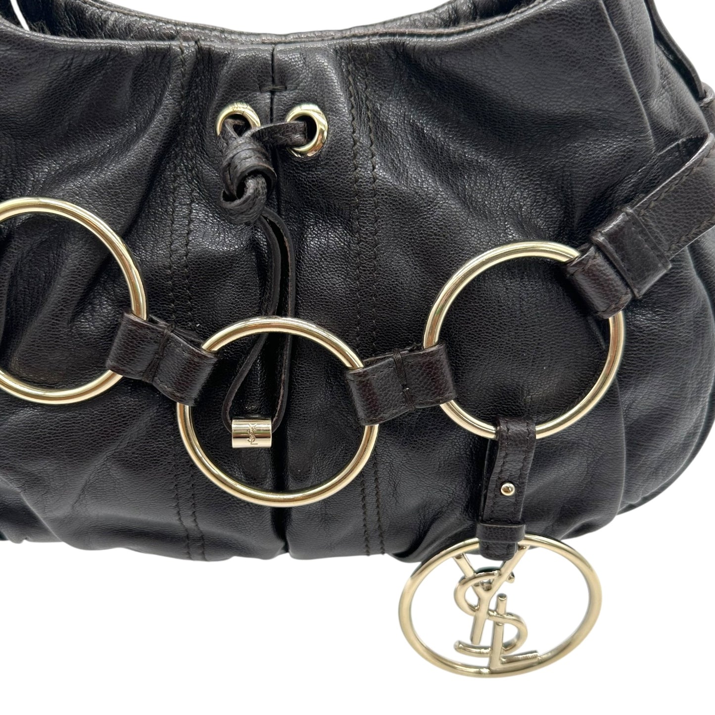 Yves Saint Laurent Rive Gauche Black Leather Hoop Shoulder Bag - Outfit Repeater