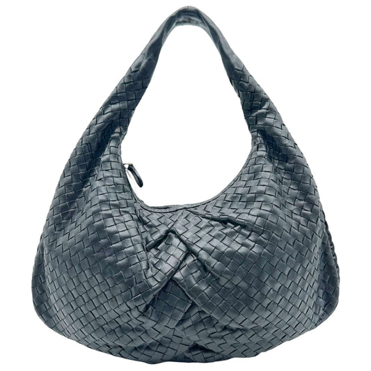 Bottega Veneta Black Intrecciato Woven Leather Medium Hobo Bag