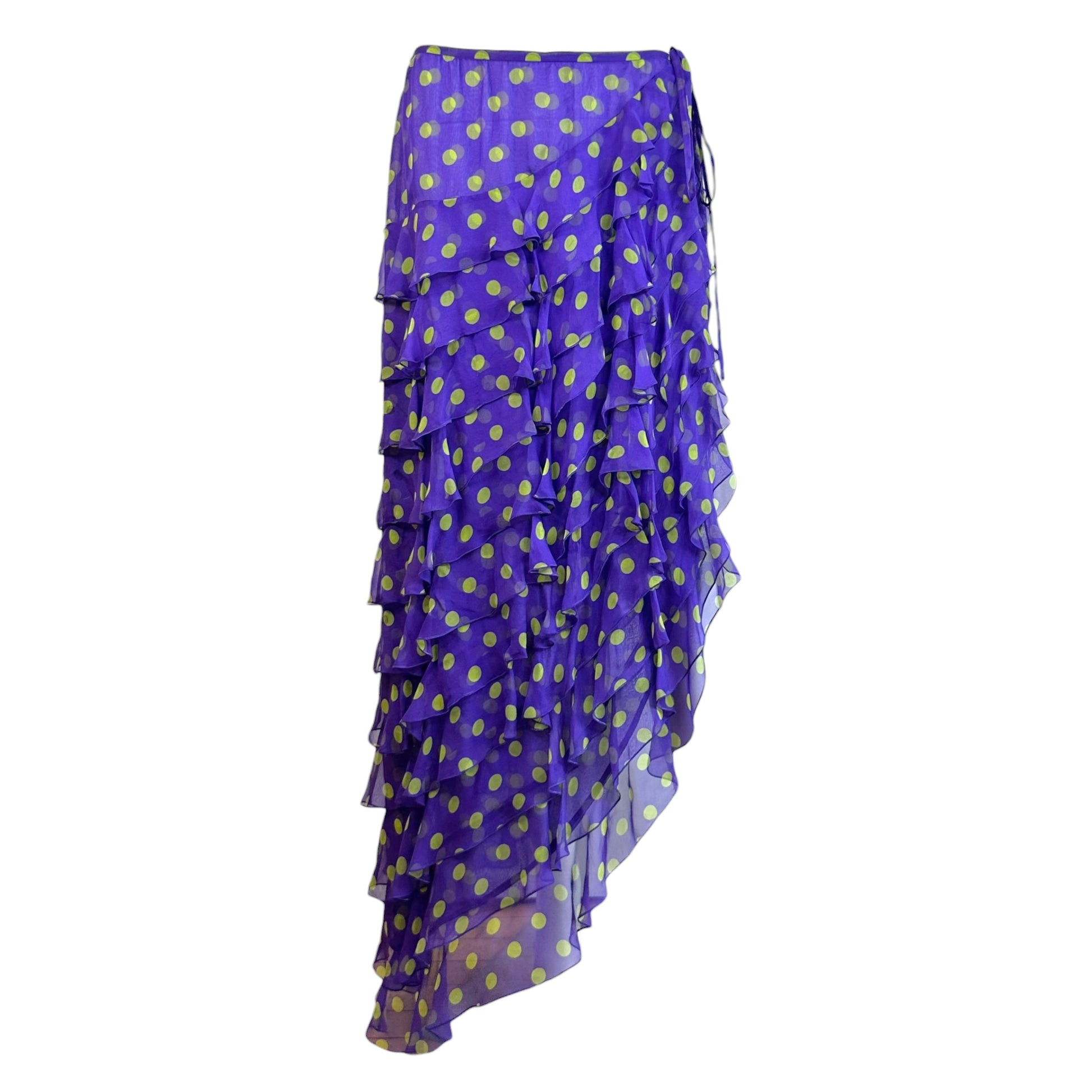 Emanuel Ungaro Silk Wrap Maxi Skirt Purple Green Polka Dot