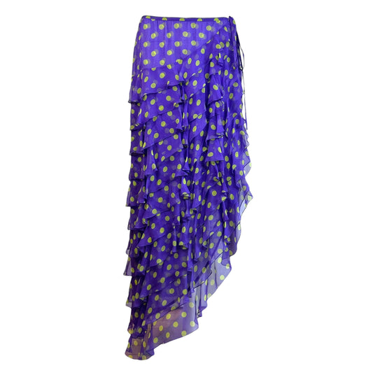 Emanuel Ungaro Silk Wrap Maxi Skirt Purple Green Polka Dot