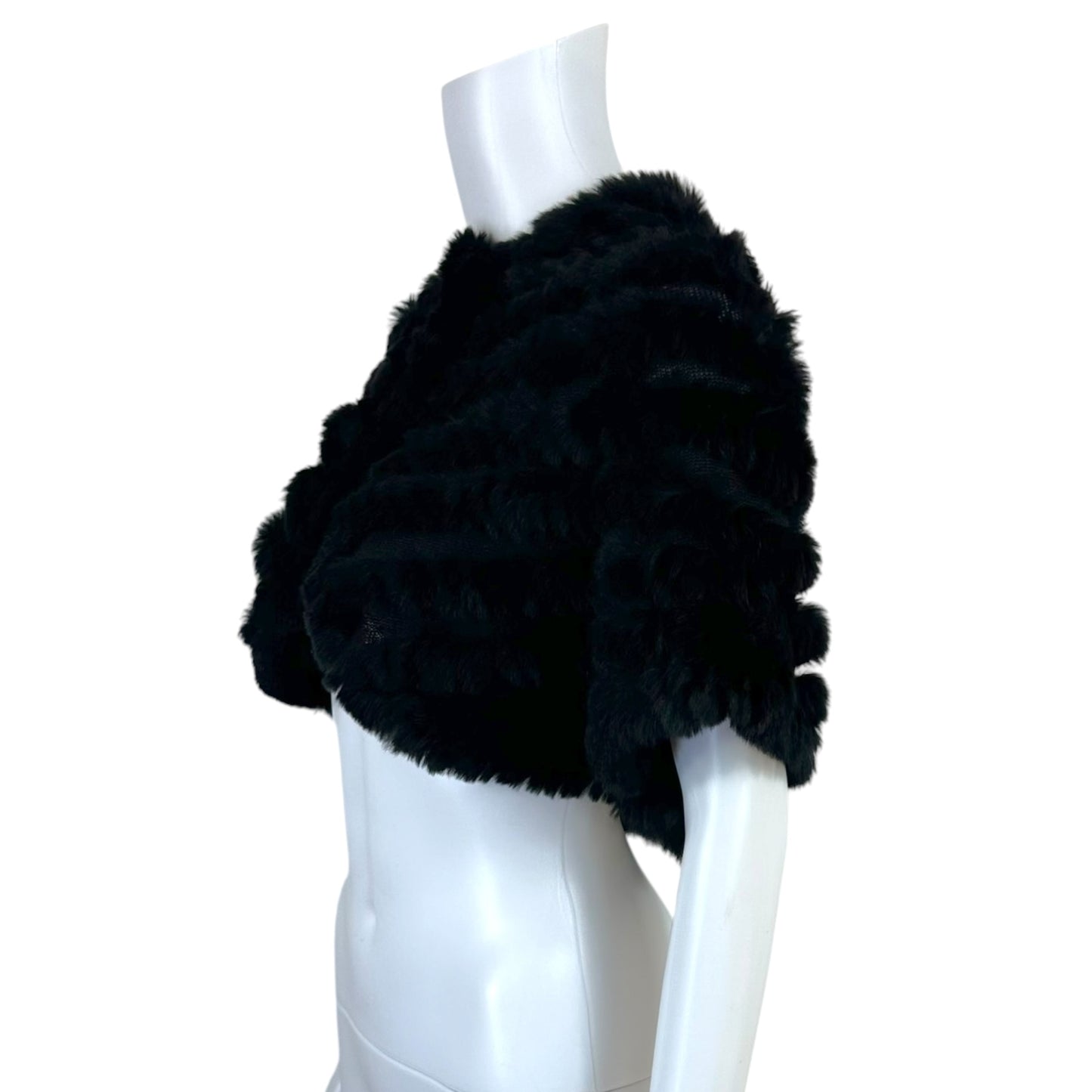 BCBGMaxAzria Black Rabbit Fur Poncho Shawl