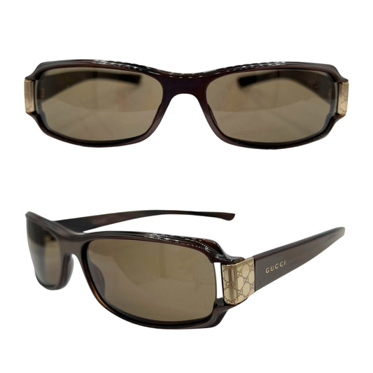 Gucci Brown & Gold Monogram Arm Rectangle Sunglasses GG2548 w/ Case