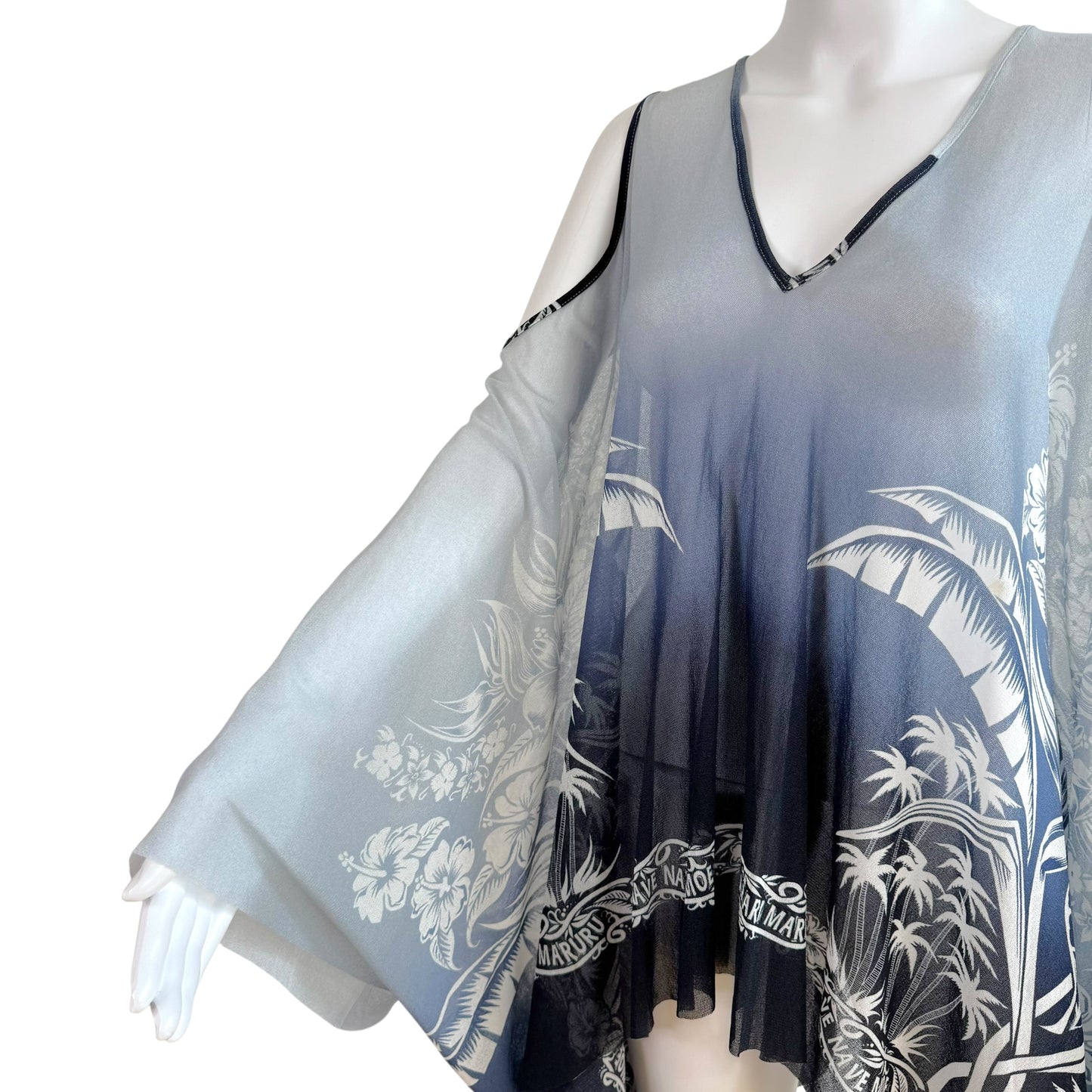 Jean Paul Gaulter Soleil Blue Gradient Tropical Print Mesh Sleeveless Blouse