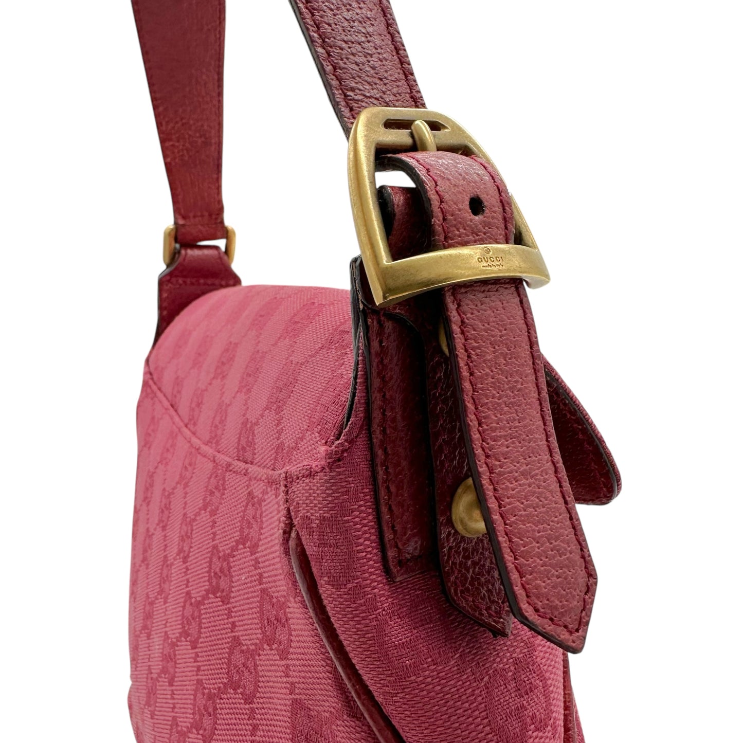 Gucci Red Monogram Horsebit Shoulder Bag