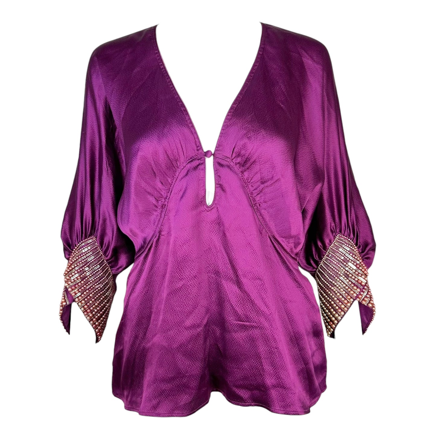 Roberto Cavalli Dolman Blouse Purple Silk Beaded Sleeve