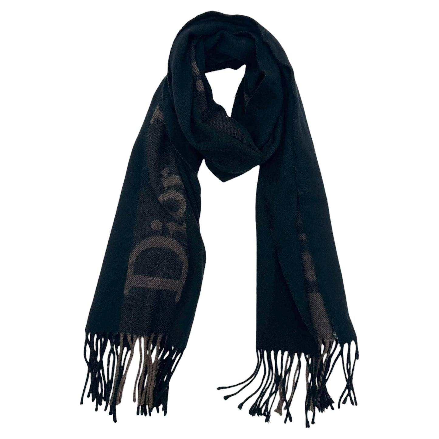 Christian Dior Black Cashmere & Wool Logo Scarf - Outfit Repeater