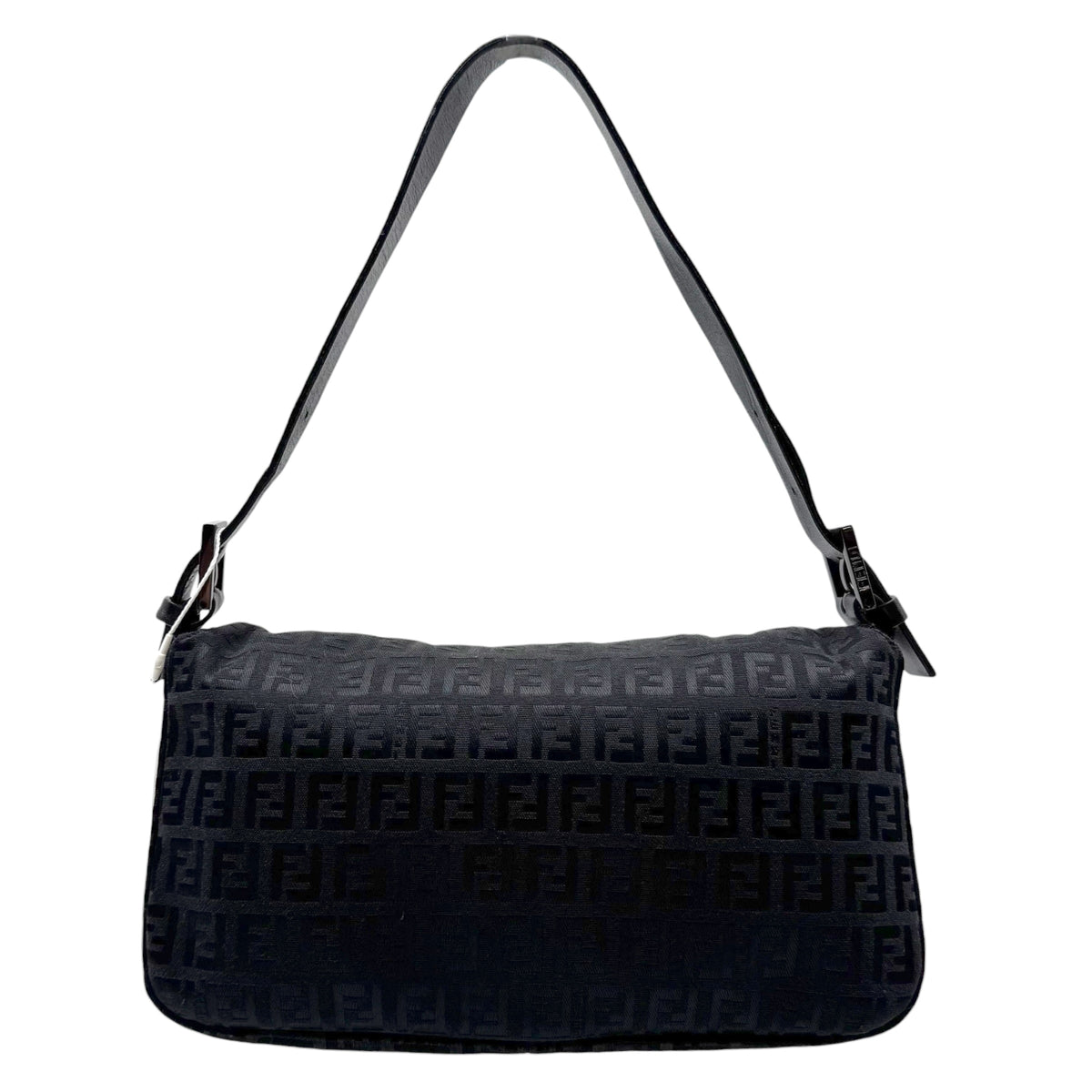 Fendi Black Zucchino Monogram Fold-Over Baguette Bag