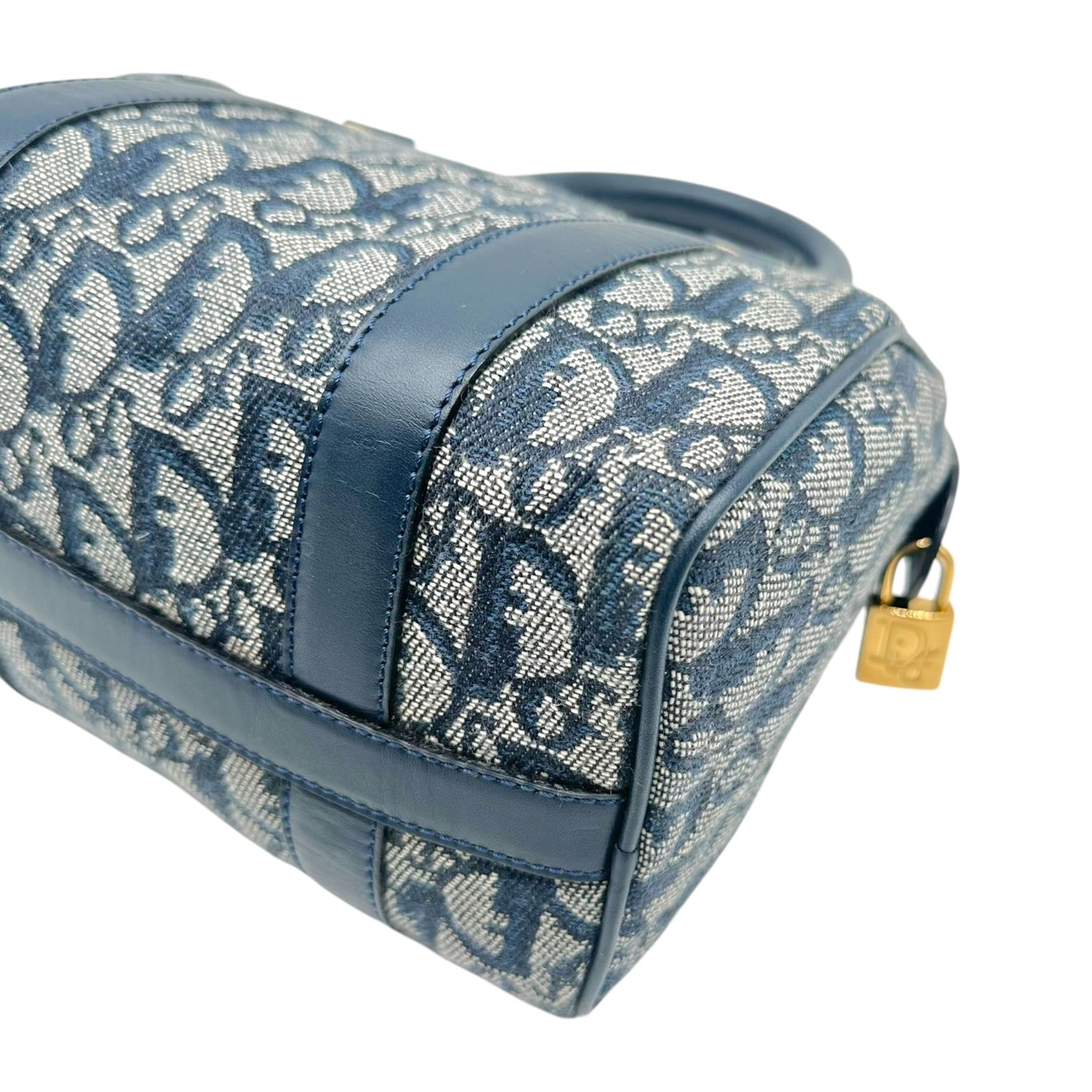 Christian Dior Navy Blue Trotter Monogram Small Boston Bag