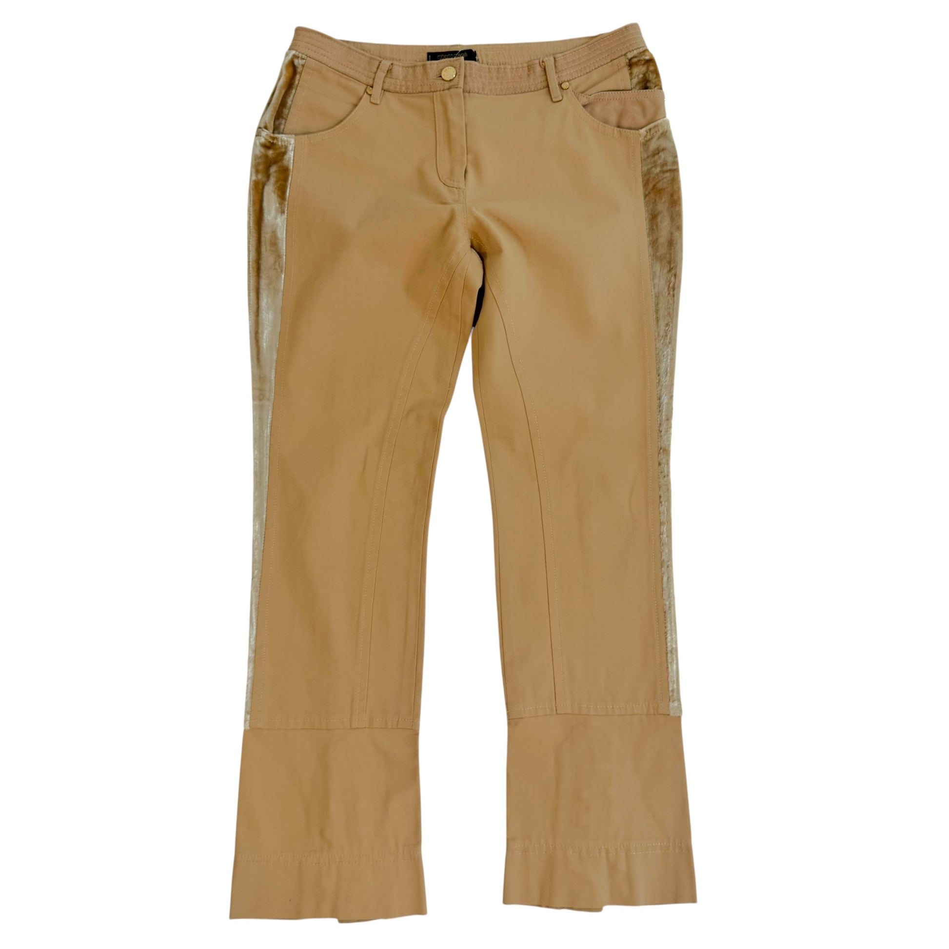Roberto Cavalli Beige Cotton Velvet Lace-Up Back Pants