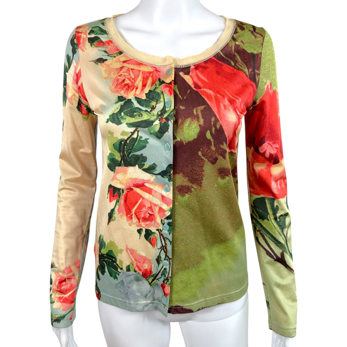 Jean Paul Gaultier S/S 2001 Multicolor Rose Print Logo Cardigan