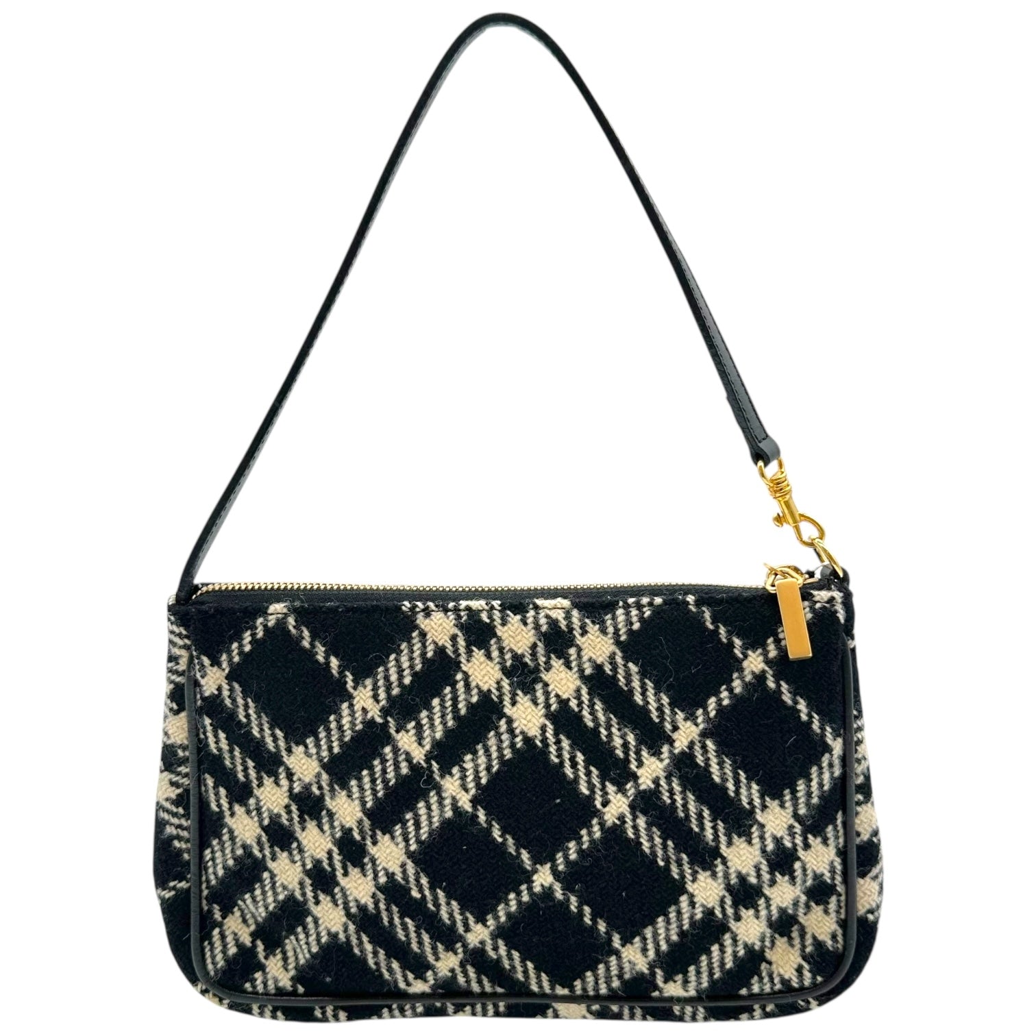 Burberry Black & White Nova Check Plaid Wool Shoulder Pochette Bag - Outfit Repeater